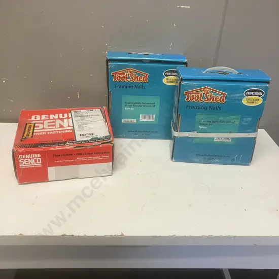 Senco Collated Nails 75mmx3.05mm Galv Ring Shank, Toolshed Framing Nails Galv 90mm 34 & 65mm Annular Groove 34