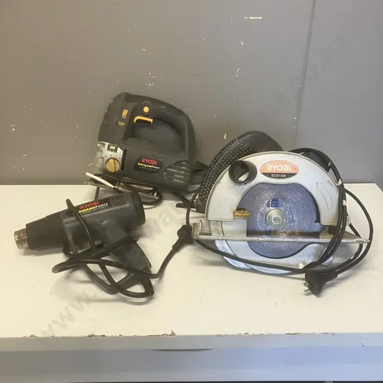 Ryobi Circular Saw ECS1350, Two Speed Heat Gun CPS1600, Command Force Jigsaw COJ7510E