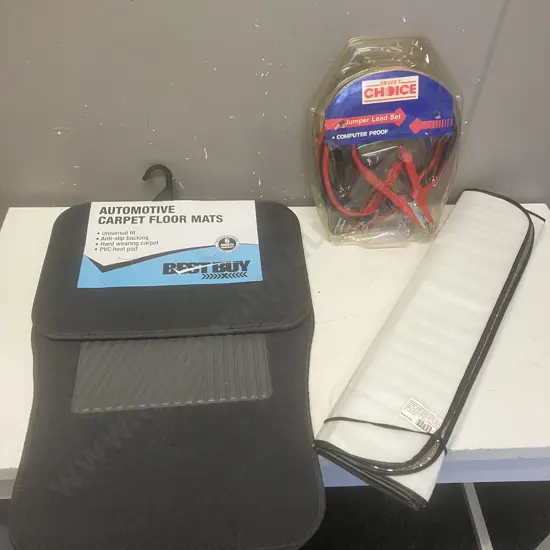 Automotive Carpet Floor Mats, Jumper Leads Set, Dash Sun Shield