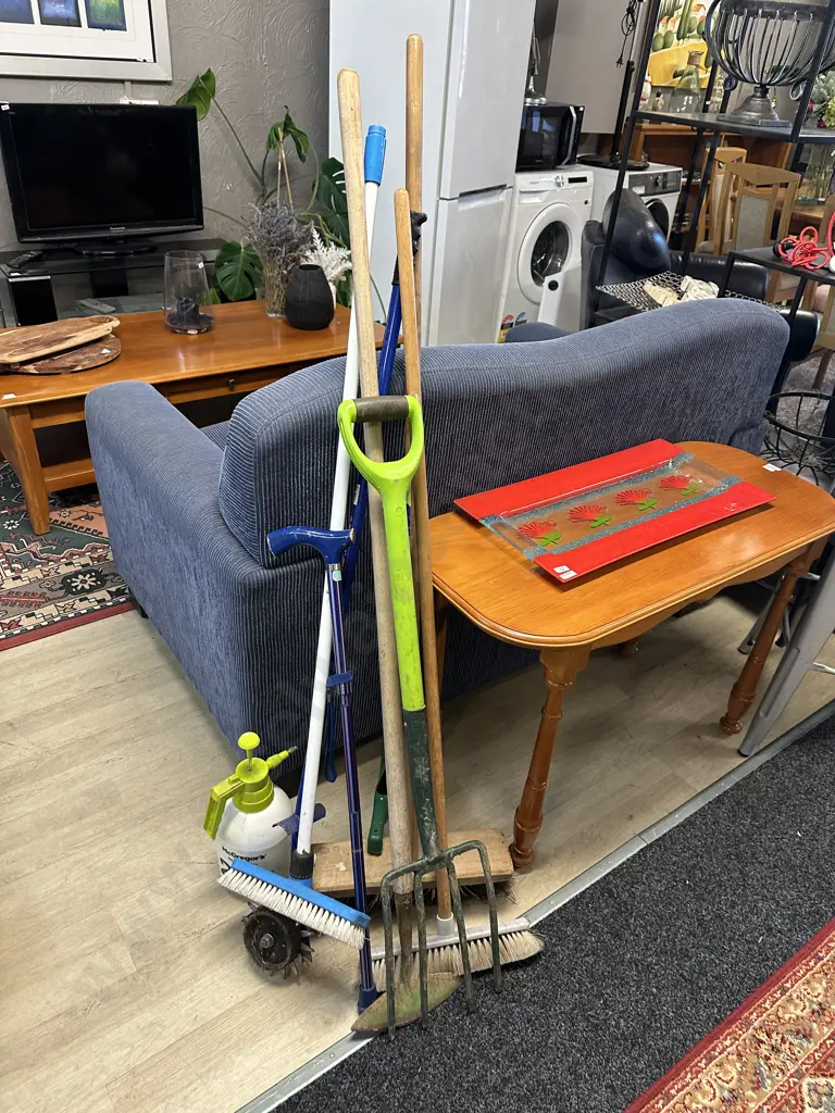 Assorted Brooms, Garden Tools Etc Image 1++