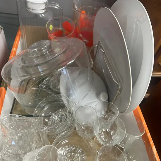 Box Lot Of Glassware, Platters Etc
