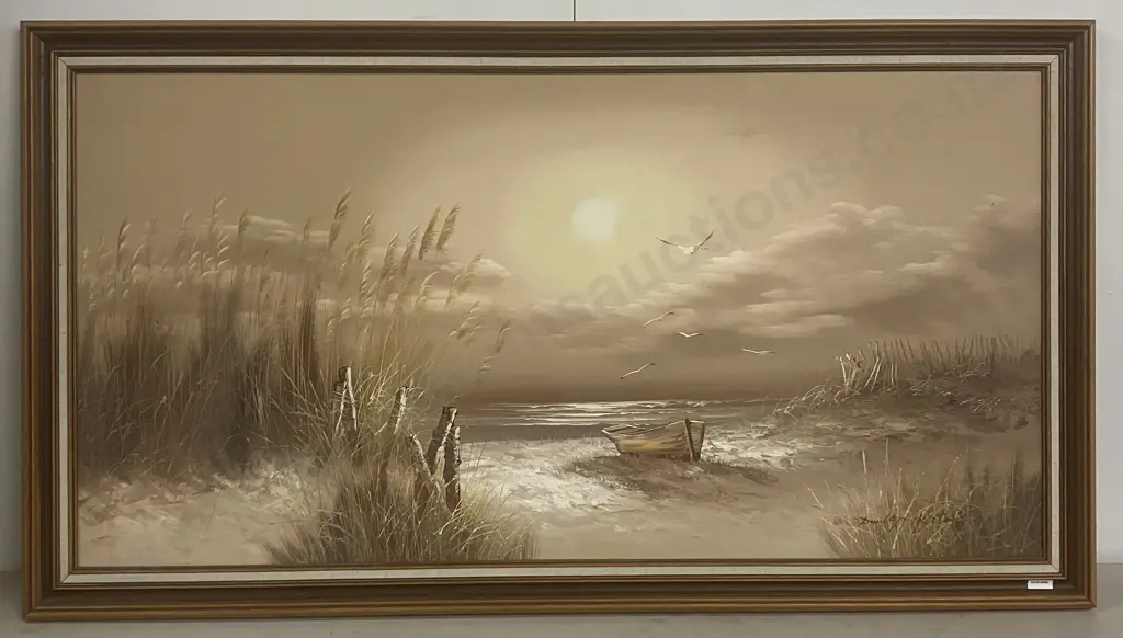 Vintage Seascape by Dunlop Kirton. Signed Oil On Canvas. 72 x 130cm Image 1++