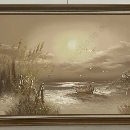 Vintage Seascape by Dunlop Kirton. Signed Oil On Canvas. 72 x 130cm