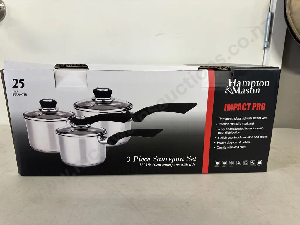 New Hampton & Mason Three Piece Saucepan Set 16/18/20cm. Image 1++
