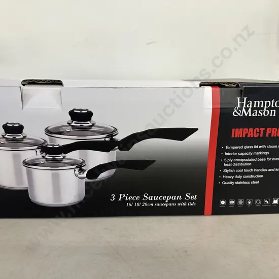 New Hampton & Mason Three Piece Saucepan Set 16/18/20cm.