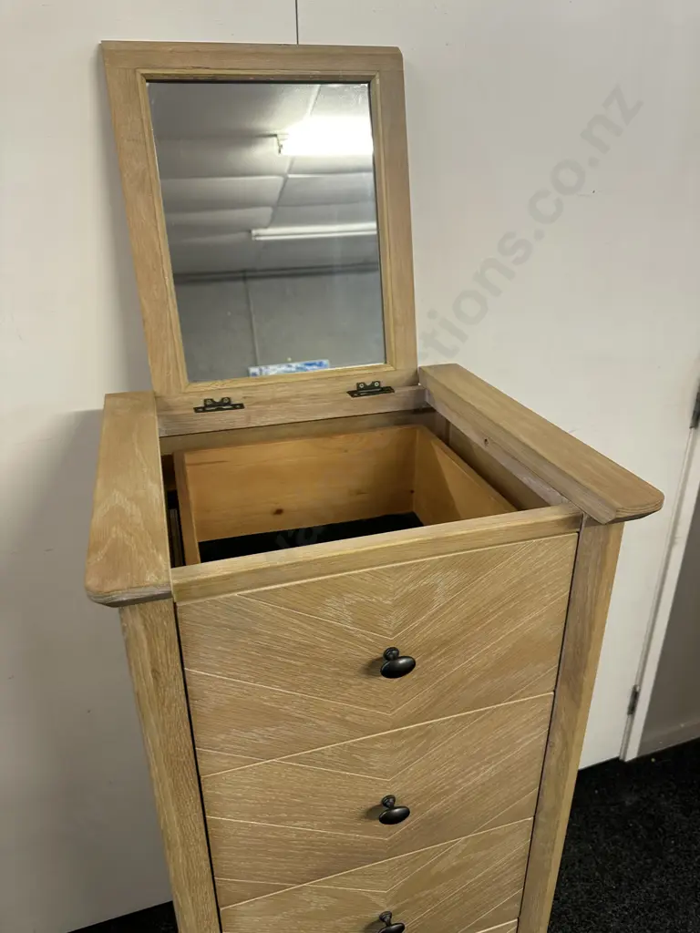 Debonaire Furniture Sold By Van Dykes Living 5 Drawer Lingerie Chest With Lift Up Mirror H120 W50 D46cm. Image 1++