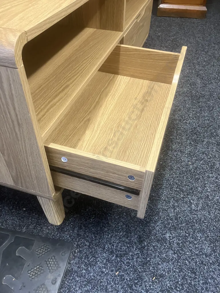 Oak Effect Sideboard / TV Stand, 2 Drawers, Curved Corners. H55 W123 D40cm Image 1++