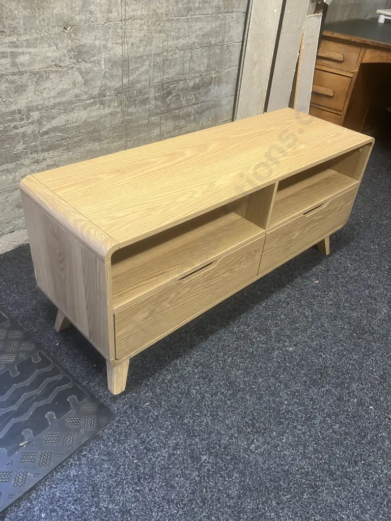 Oak Effect Sideboard / TV Stand, 2 Drawers, Curved Corners. H55 W123 D40cm Image 1++