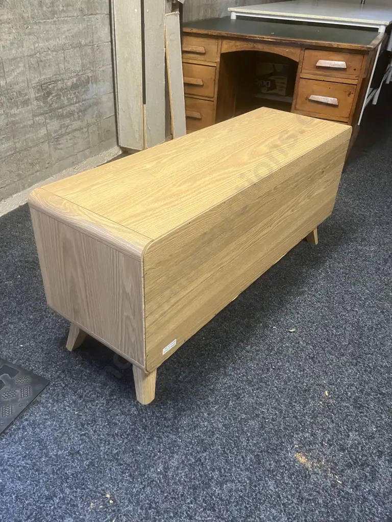 Oak Effect Sideboard / TV Stand, 2 Drawers, Curved Corners. H55 W123 D40cm Image 1++