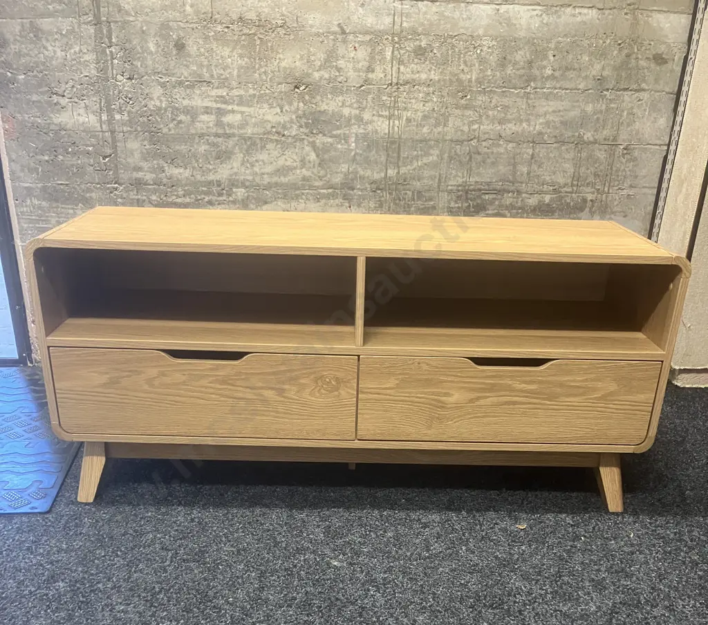 Oak Effect Sideboard / TV Stand, 2 Drawers, Curved Corners. H55 W123 D40cm Image 1++