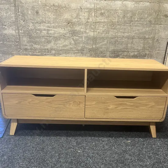 Oak Effect Sideboard / TV Stand, 2 Drawers, Curved Corners. H55 W123 D40cm
