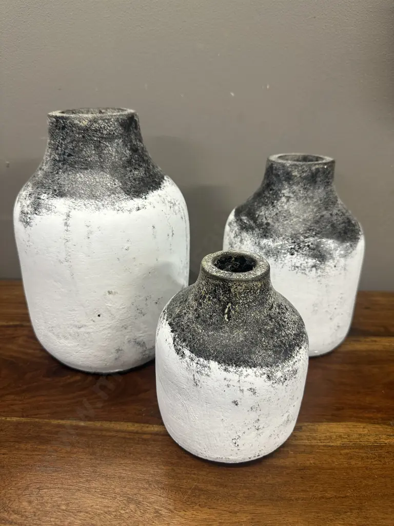 Set Of Three Black & White Decorative Vases Image 1++