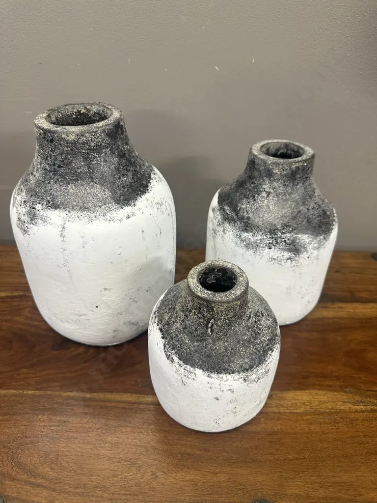 Set Of Three Black & White Decorative Vases Image 1++