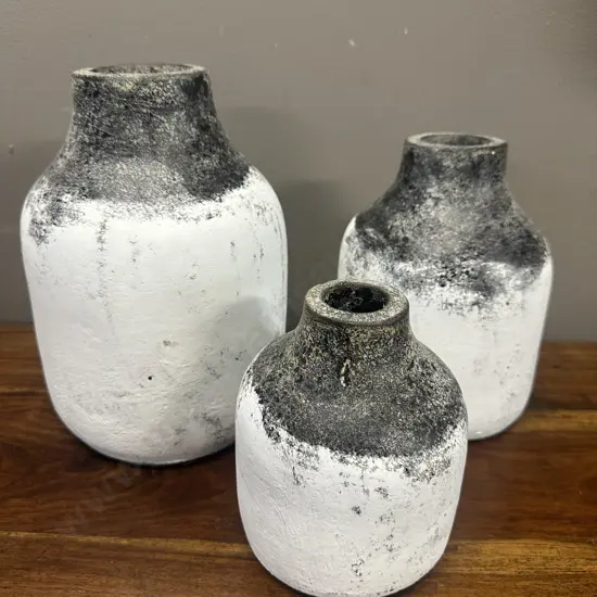 Set Of Three Black & White Decorative Vases