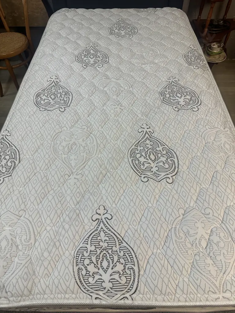 Ex Harvey Norman 2024 King Single Bed Beauty Rest Silver With Grey Fabric Head Board  Image 1++