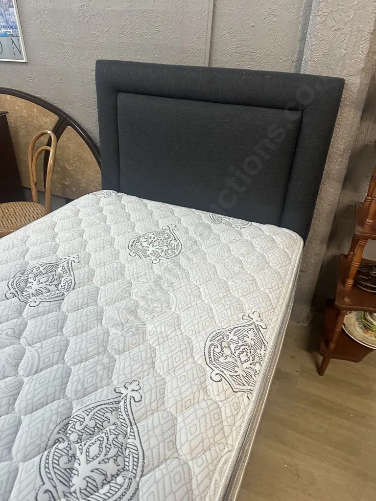Ex Harvey Norman 2024 King Single Bed Beauty Rest Silver With Grey Fabric Head Board  Image 1++