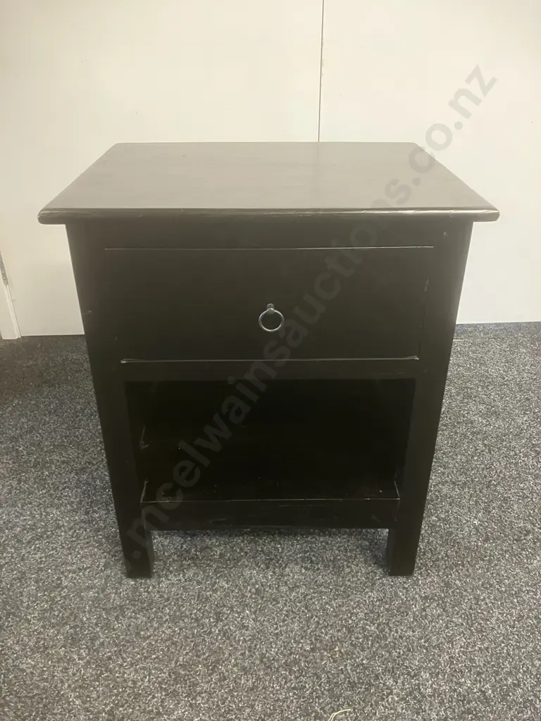 Black Wooden Single Drawer Bedside. H60 W50 D40cm Image 1++