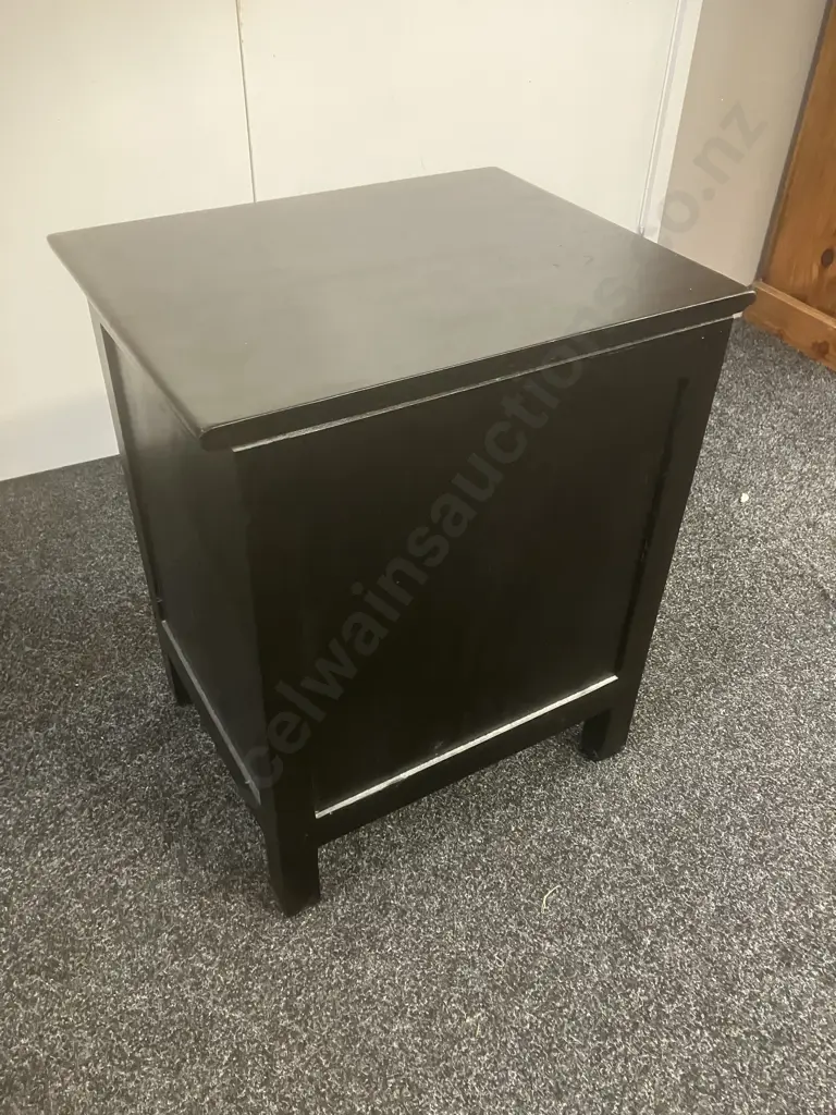Black Wooden Single Drawer Bedside. H60 W50 D40cm Image 1++