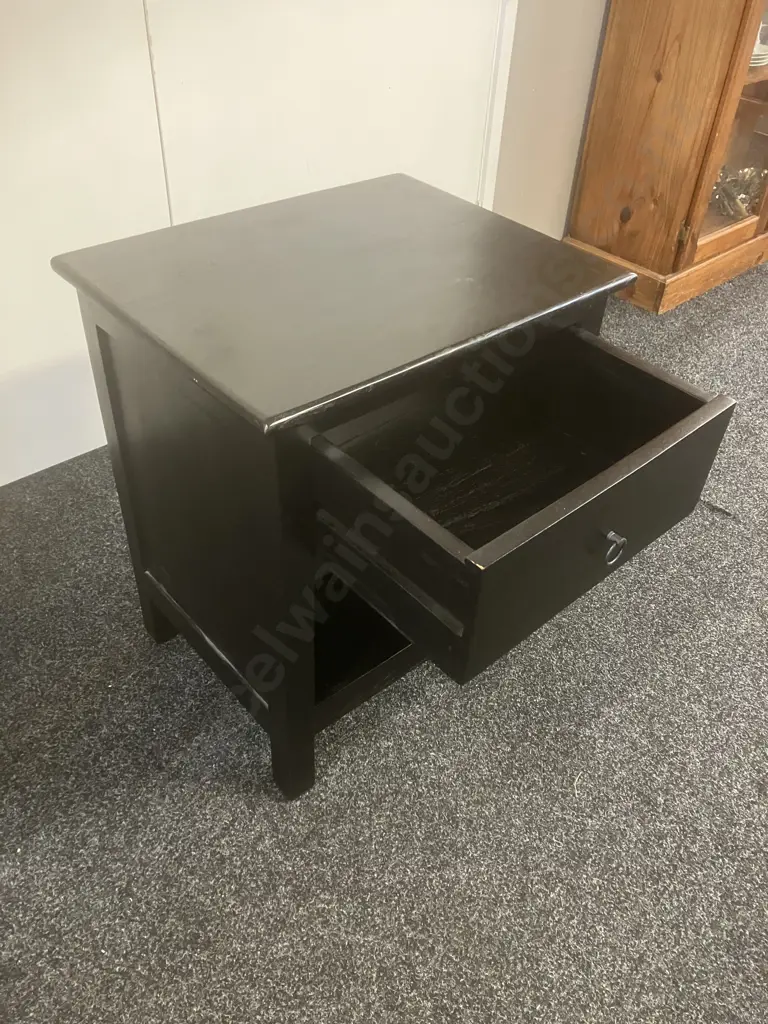 Black Wooden Single Drawer Bedside. H60 W50 D40cm Image 1++