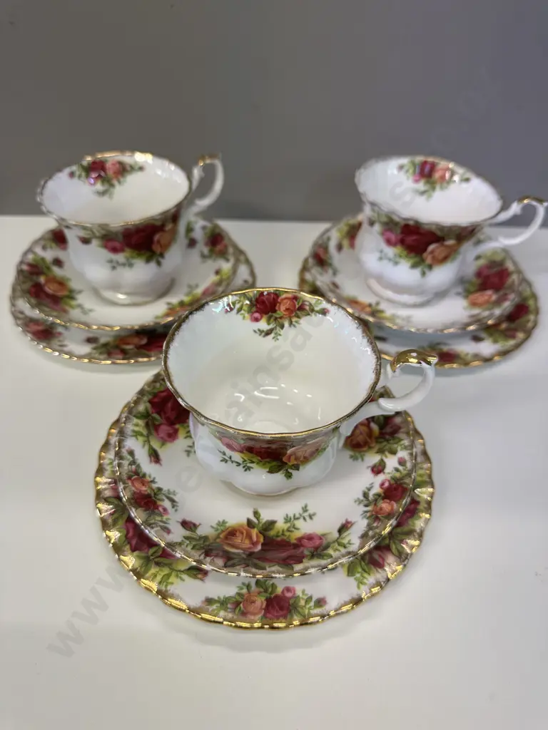 Royal Albert Old Country Roses Bone China Cup, Saucer & Plate Trios x3 - Made in England. 1962-1973 Image 1++