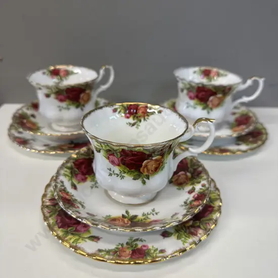 Royal Albert Old Country Roses Bone China Cup, Saucer & Plate Trios x3 - Made in England. 1962-1973