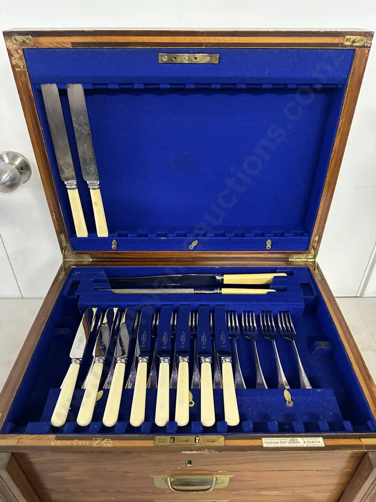 Antique Harrison & Bros Sheffield Oak Canteen of Cutlery With Large Selection Assorted Flatware Image 1++