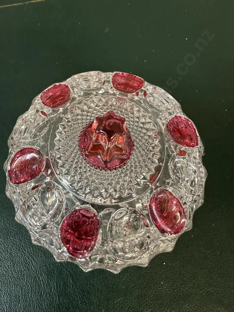 Vintage Round Lidded Candy Dish With Red Dot Design Image 1++