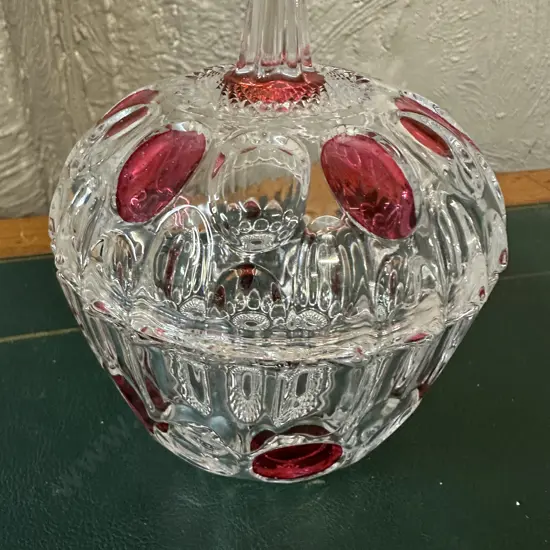 Vintage Round Lidded Candy Dish With Red Dot Design