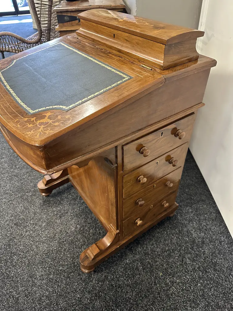 Victorian Burr Walnut Inlay Davenport Desk H80 W54 D50cm. Image 1++