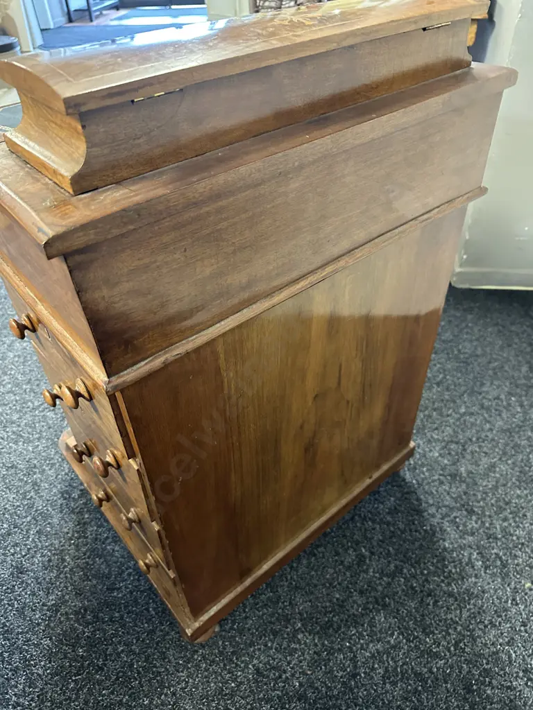 Victorian Burr Walnut Inlay Davenport Desk H80 W54 D50cm. Image 1++