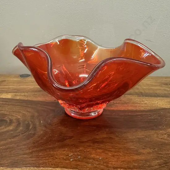 Mic Century Orange Art Glass Ruffled Edge Bowl H95cm.