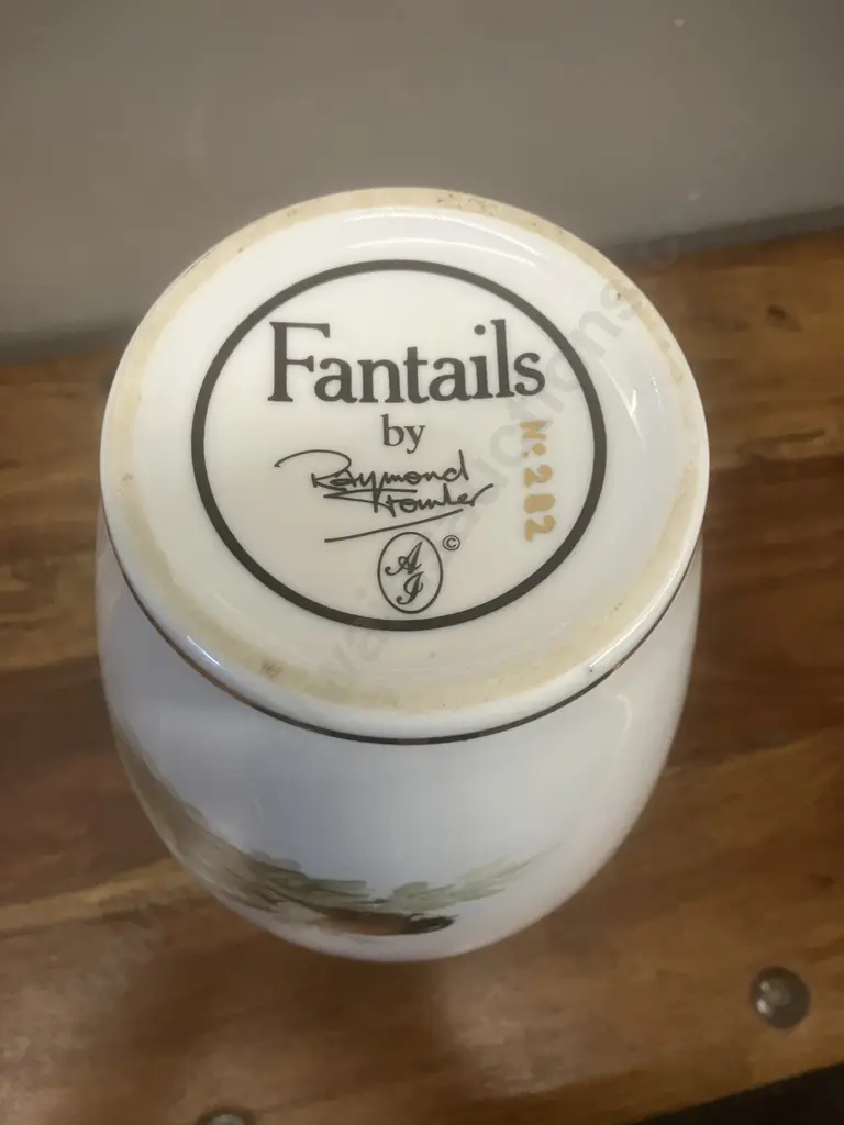 Porcelain Fantails Vase #282 by Raymond Fowler, Signed on Base. H26cm Image 1++