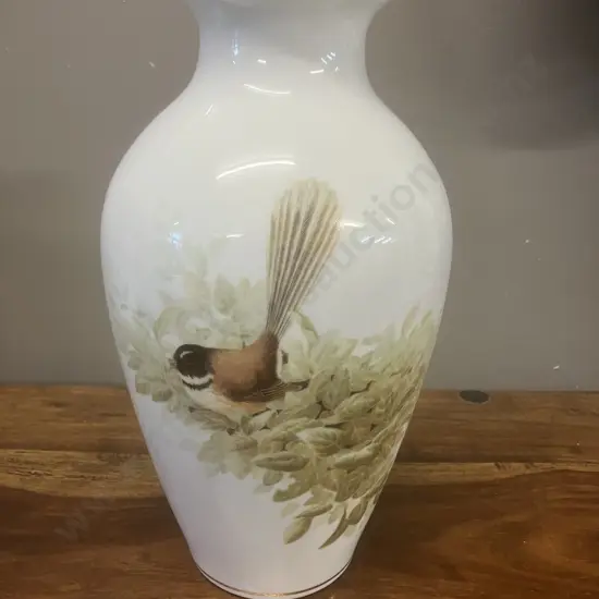 Porcelain Fantails Vase #282 by Raymond Fowler, Signed on Base. H26cm