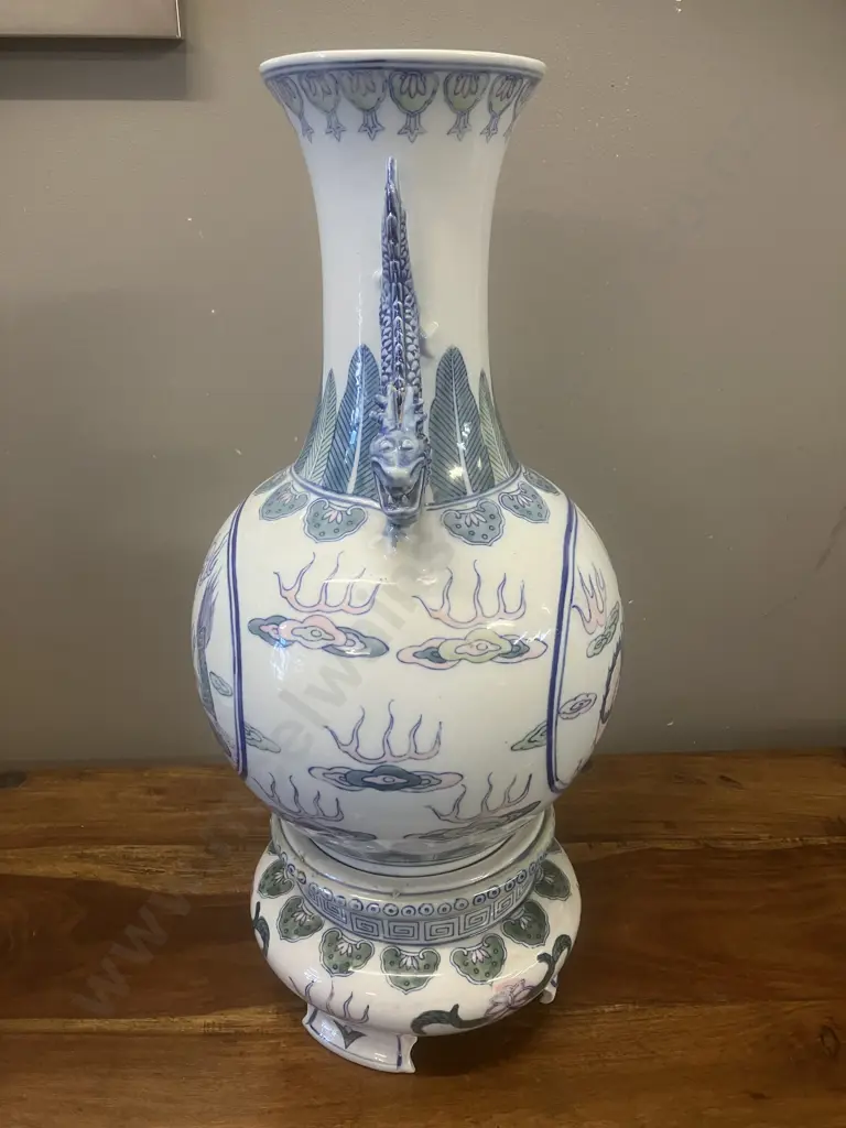 Chinese Porcelain Vase On Base With Dragon Handles. H45cm Image 1++