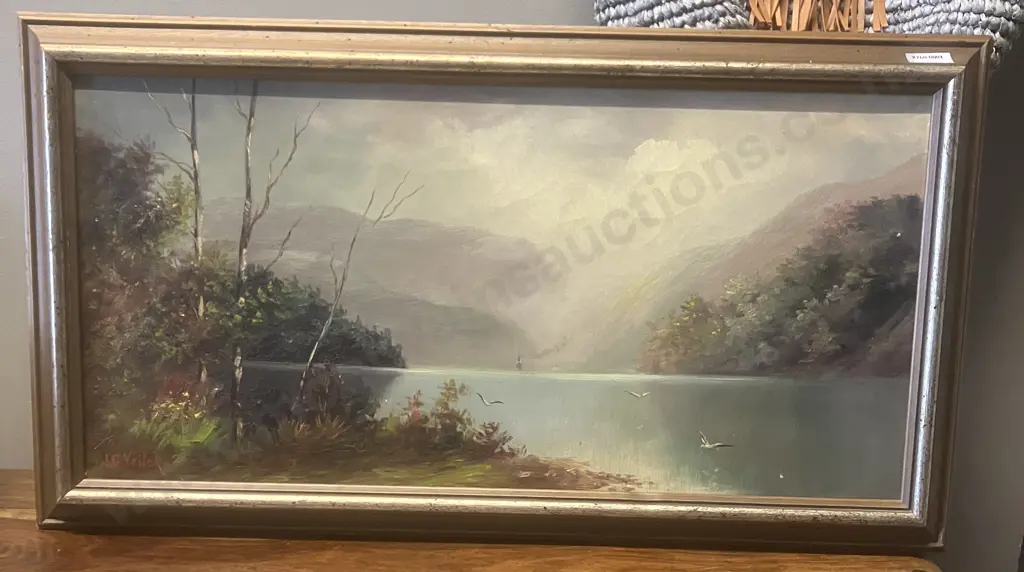 John Charles Veitch (1853-1939) Oil On Canvas, Lake Scene. Signed (Lower Left). 37 x 68cm Image 1++
