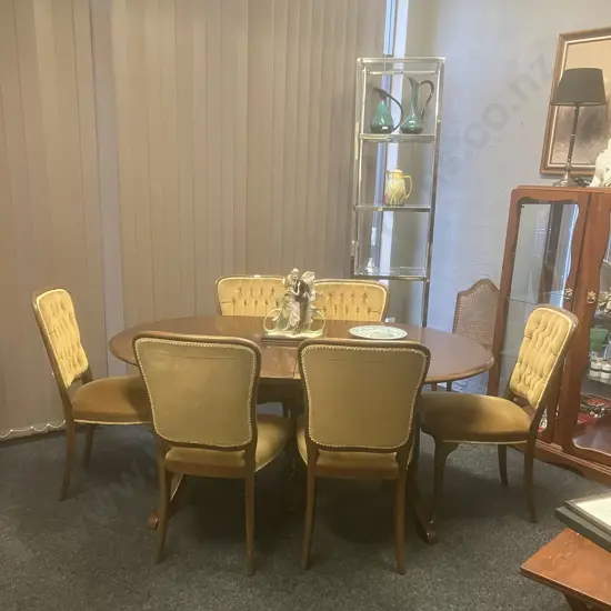 Oval Mahogany Extension Table (102 x 160cm) With 6 Gold Draylon Button Backed Dining Chairs
