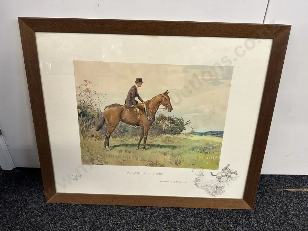 Framed Signed Print 'The Varmint Little Lady On A Wiry Little Oss 'Snaffles' 57x69cm. Image 1++