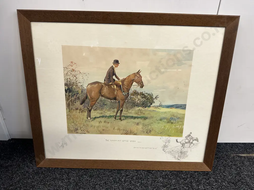 Framed Signed Print 'The Varmint Little Lady On A Wiry Little Oss 'Snaffles' 57x69cm. Image 1++