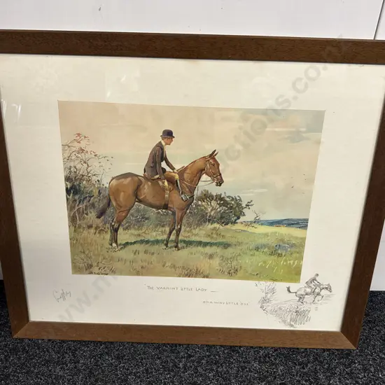 Framed Signed Print 'The Varmint Little Lady On A Wiry Little Oss 'Snaffles' 57x69cm.