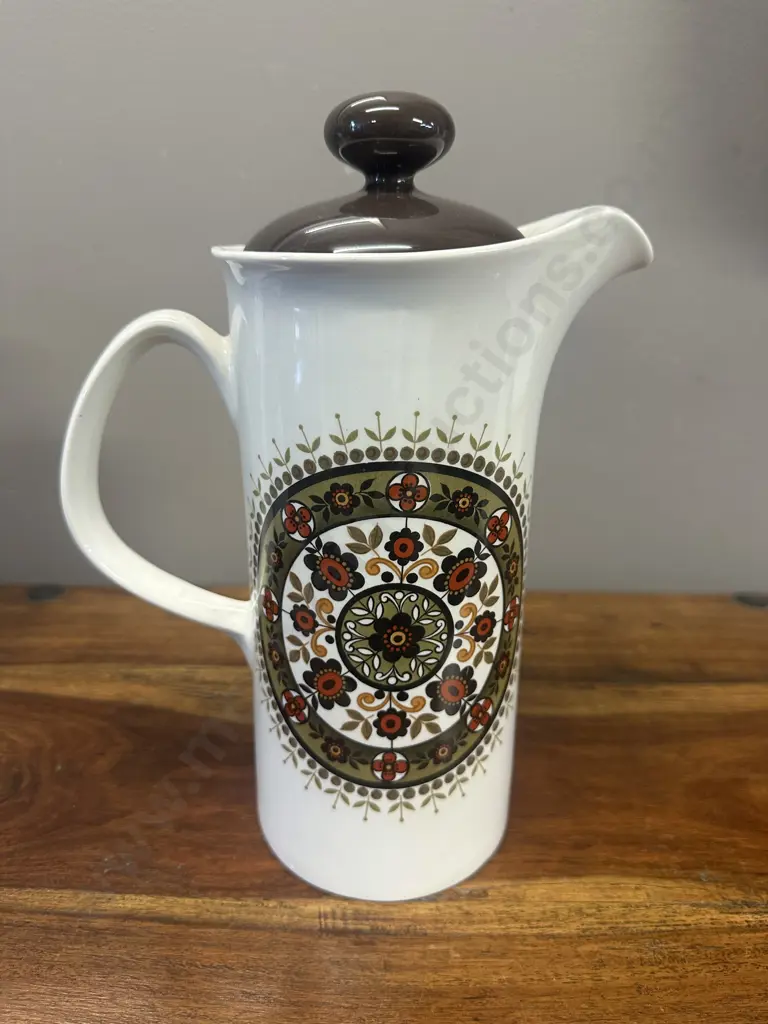 Vintage Ridgway Ironstone Coffee Pot Navajo II Pattern H26cm. Image 1++