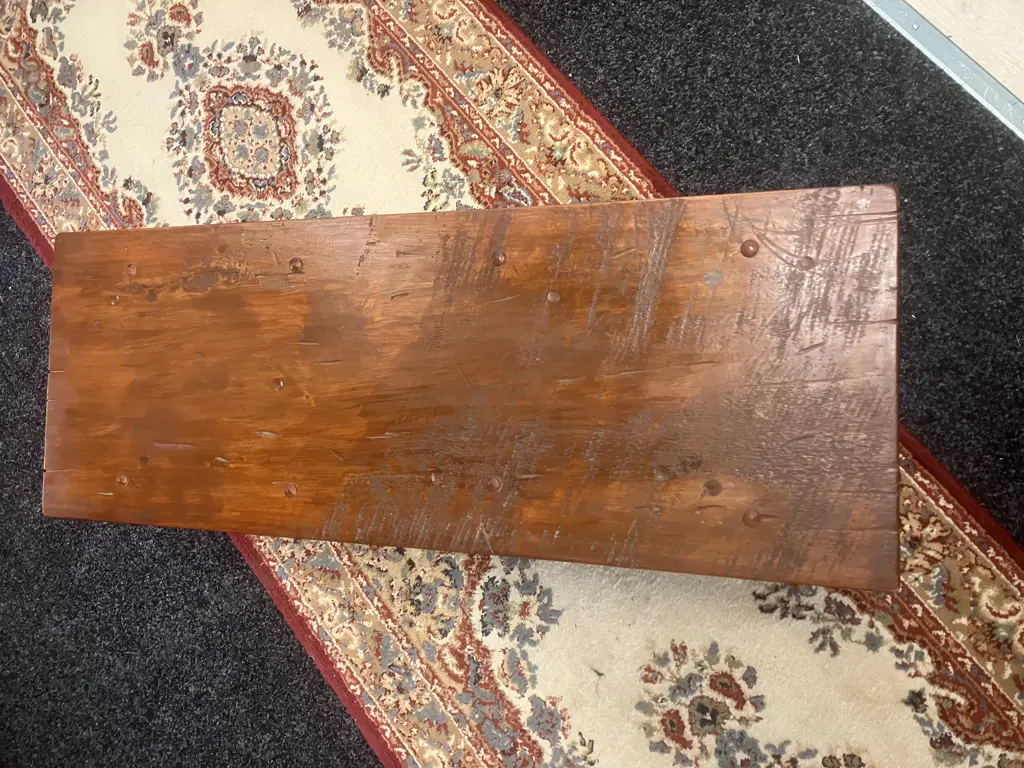 Antique Wooden Cross-Leg Bench. H33 W84 D31cm Image 1++