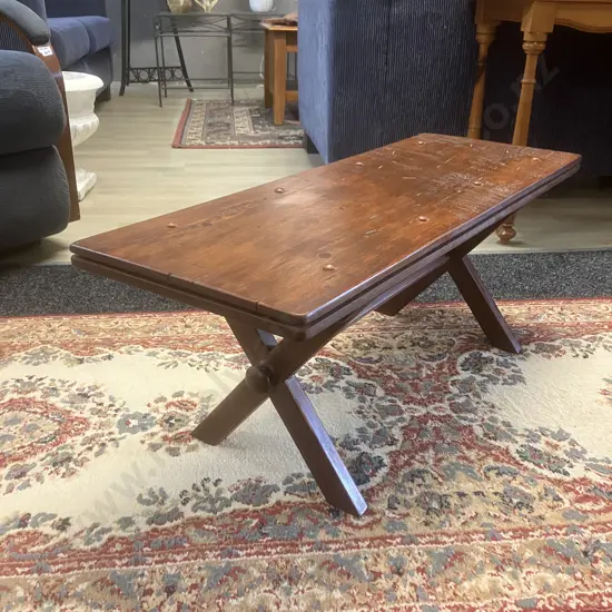 Antique Wooden Cross-Leg Bench. H33 W84 D31cm