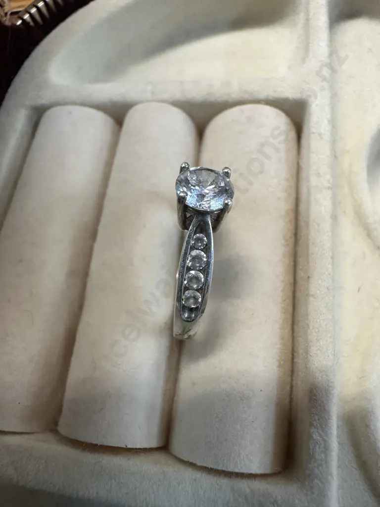 Stamped ? Ring Large Clear Stone With Eight Small Stones Image 1++