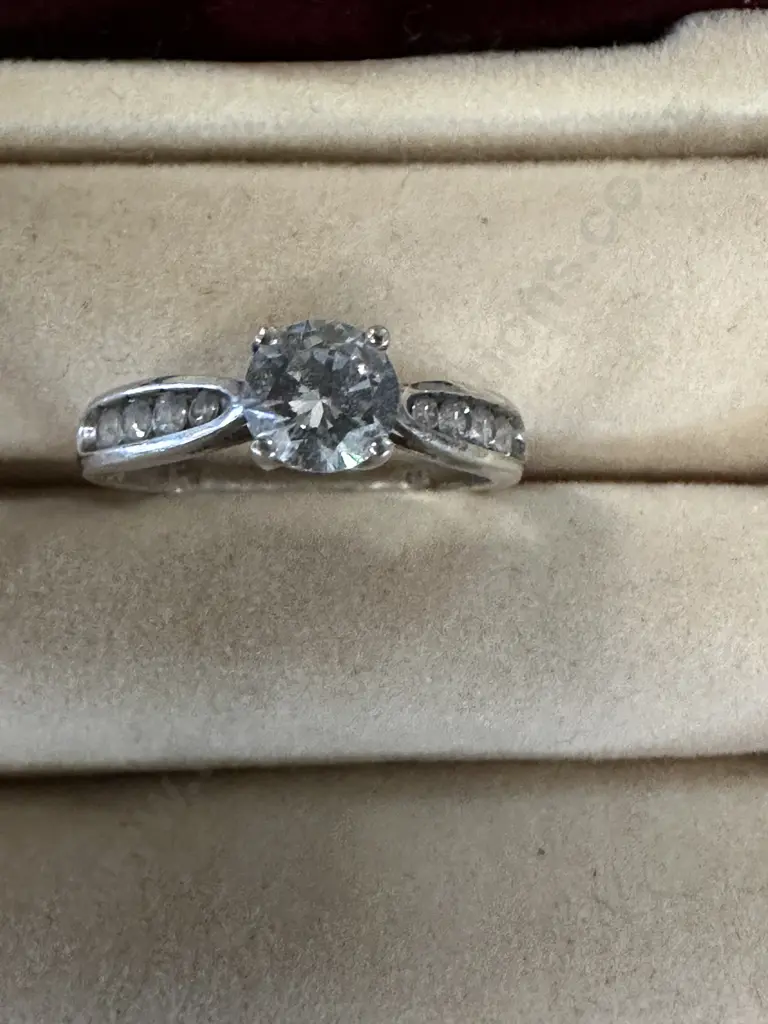Stamped ? Ring Large Clear Stone With Eight Small Stones Image 1++