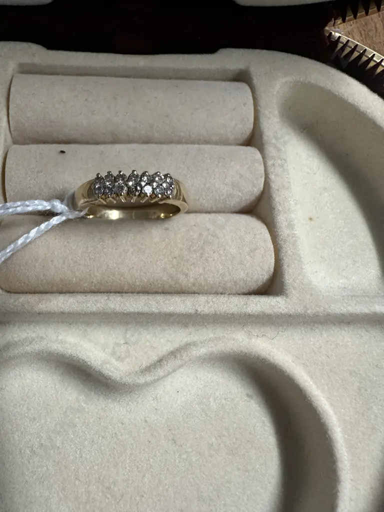 Gold Coloured Ring With 14 Clear Stones Image 1++