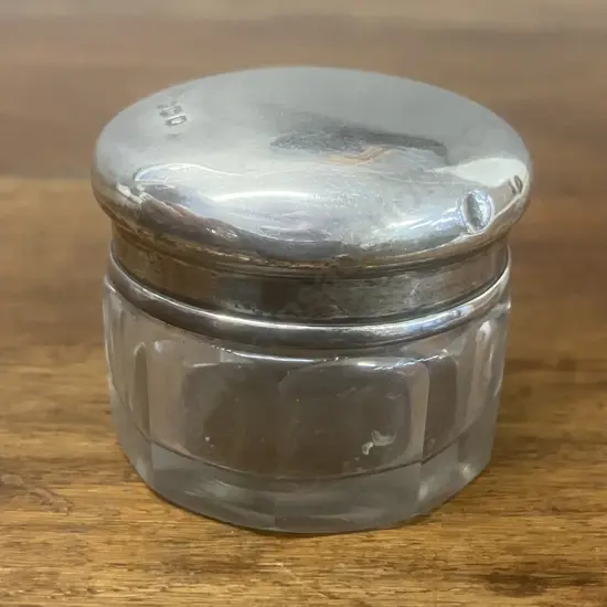 Antique George V Sterling Silver-Lidded Cut Glass Trinket Jar by J H Worrall, Son & Co Ltd, London Hallmarked 1916