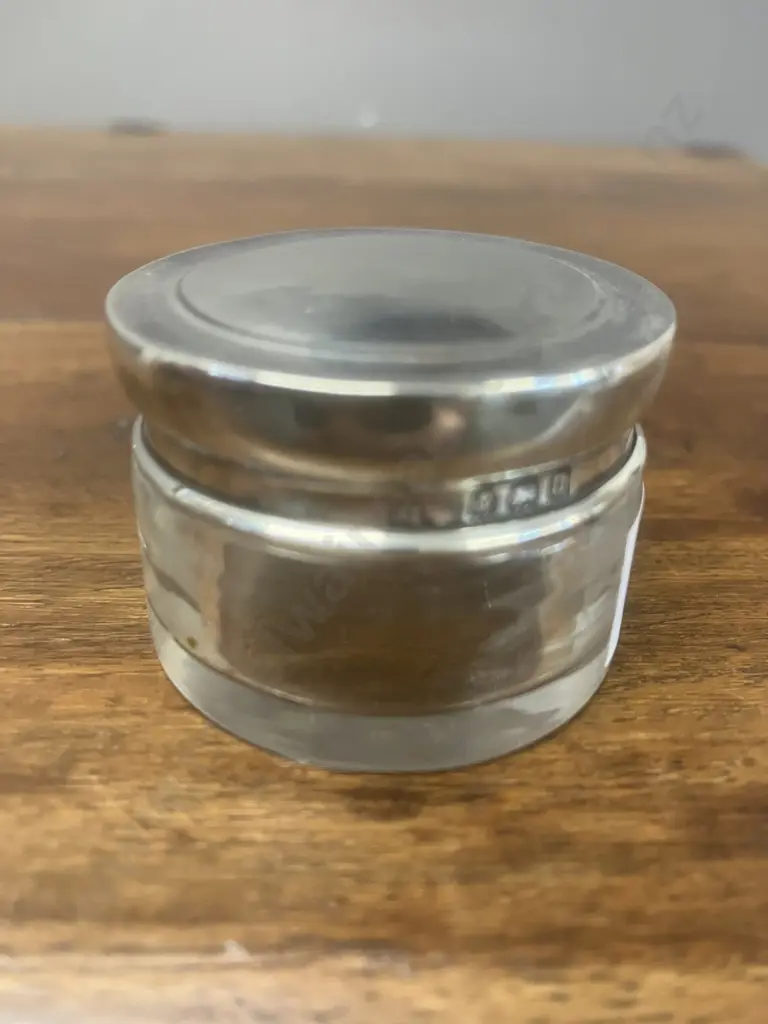 Antique George V Sterling Silver-Lidded Cut Glass Trinket Jar by Synyer & Beddoes, Birmingham Hallmarked 1912 Image 1++