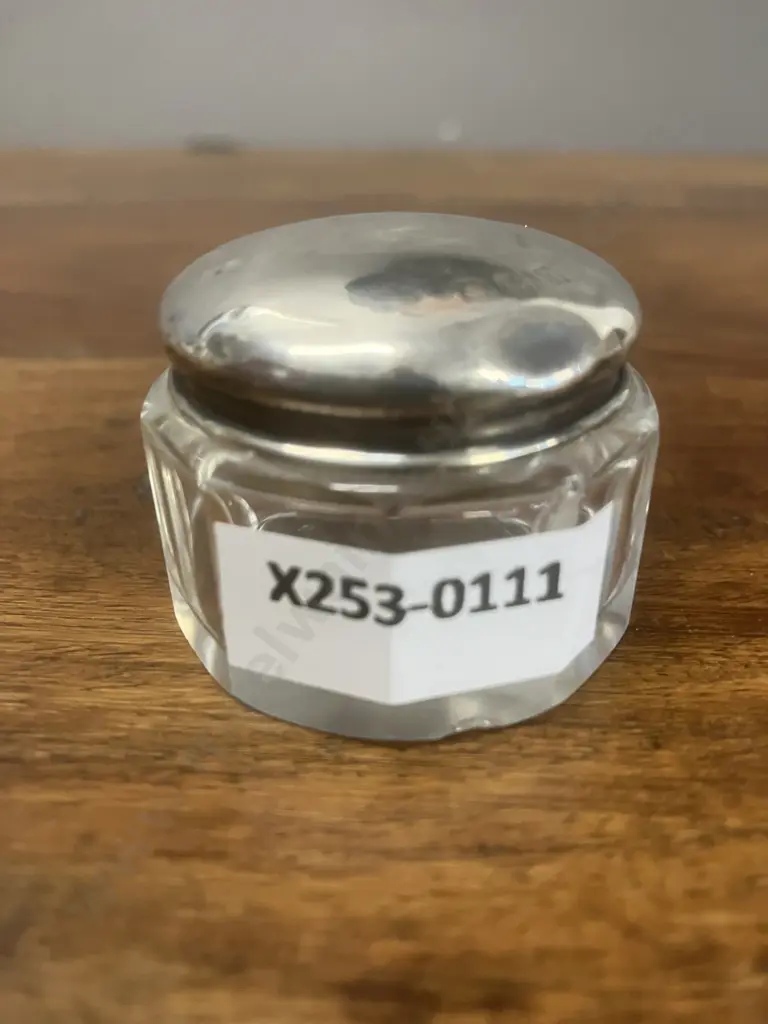 Antique George V Sterling Silver-Lidded Cut Glass Trinket Jar, Birmingham Hallmarked 1912 Image 1++