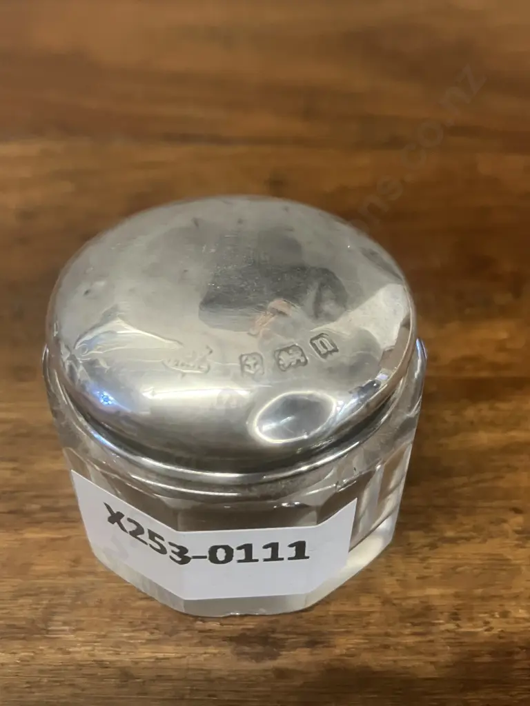 Antique George V Sterling Silver-Lidded Cut Glass Trinket Jar, Birmingham Hallmarked 1912 Image 1++