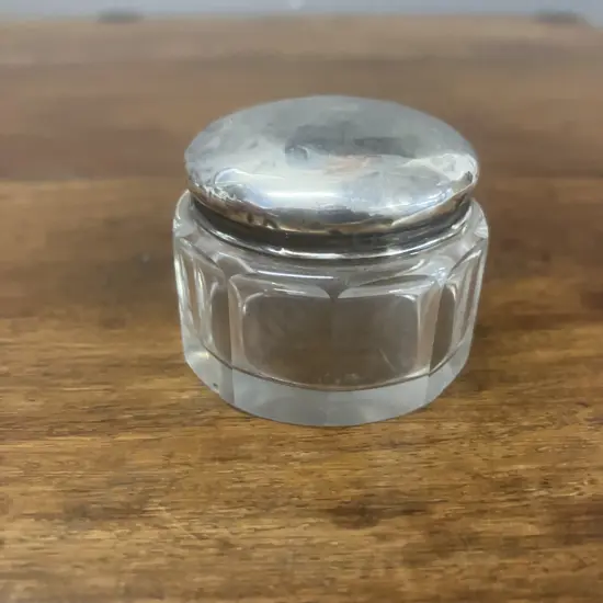 Antique George V Sterling Silver-Lidded Cut Glass Trinket Jar, Birmingham Hallmarked 1912